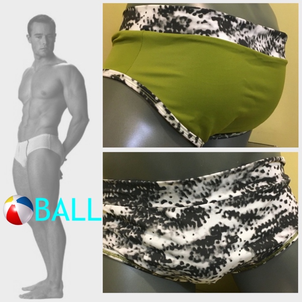 Ball Speedo-style Swimsuit NWOT Reversible Olive/Gray